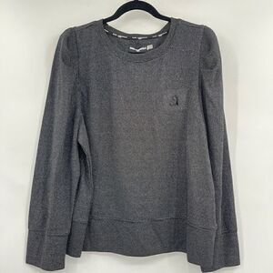 Karl Lagerfeld Paris Black Metallic Puff Sleeve Pullover Top Blouse XL